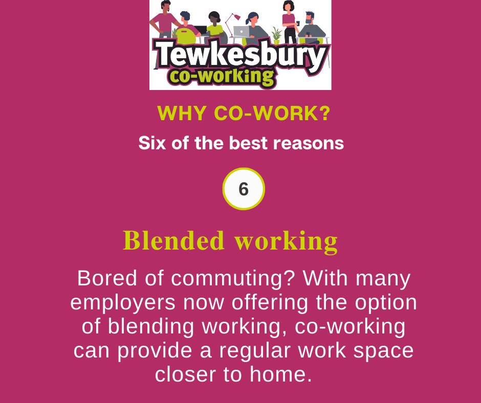 Six reasons why #coworking is becoming so popular and why it’s worth considering if you currently #WorkFromHome, are a #freelancer or #selfemployed! Reason 6: Blended working More at tewkesburycoworking.co.uk #Gloucestershire #Tewkesbury #glosbiz
