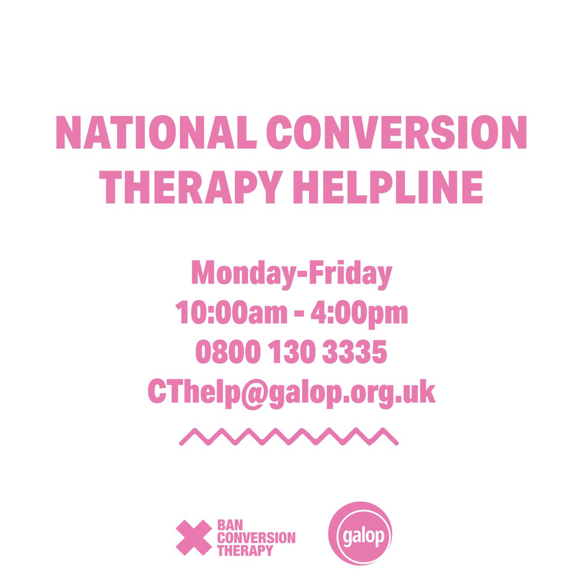 The National Conversion Therapy Helpline has just gone live - a listening service run by the LGBT+ community, for the LGBT+ community.

If you have been a victim of conversion therapy, or are worried you’re at risk, please give the helpline a call or email.

#banconversiontherapy