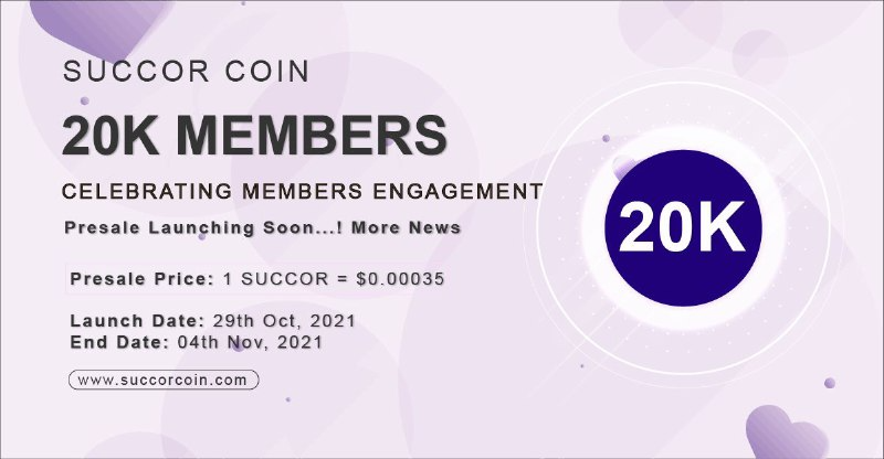 Hello, SUCCOR Coin Family😍

❤️Celebrating 20K Members❤️

We are very happy to announce that we have reached a Milestone of 20k+ Community Members. Without your support we can do nothing. 

Get ready to go buy SUCCOR 🔥

Congratulations Succor Coin Family .You have done it.👌🔥🔥