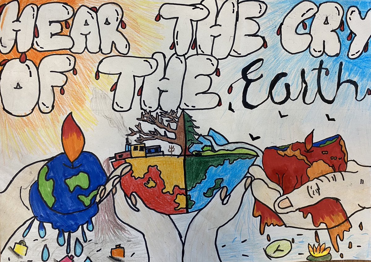 StAndFoundatio1's tweet photo. WINNER (S4-6 Category): Herviva (S5) from St Mungo’s Academy Glasgow wins with this reminder of @Pontifex message to ‘Hear the cry of the Earth’ and exceptional accompanying image. Super work Herviva! @StMungosAcademy https://t.co/WLSAYXv9ir