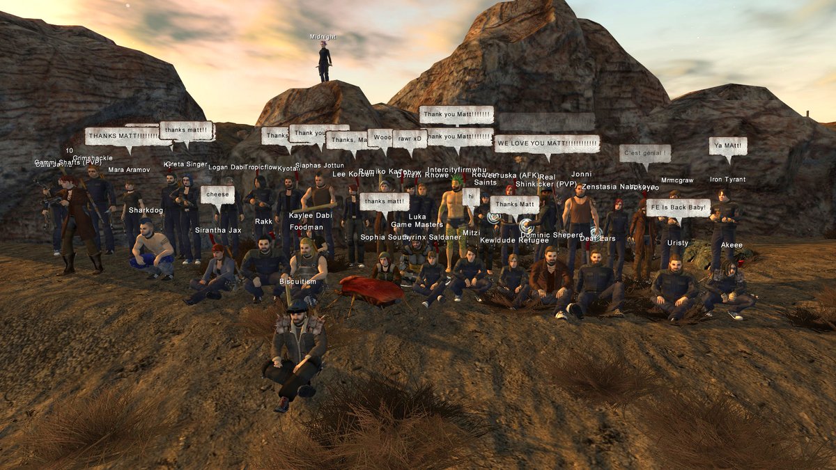 mattpscott's tweet photo. Day 1 pic from the players of @FallenEarth. You guys are the best! The launch has been bumpy but fun. Plenty of small things for us to look at in order to streamline the player experience. Thanks everyone! #FallenEarthClassic https://t.co/wfhoos0Uze