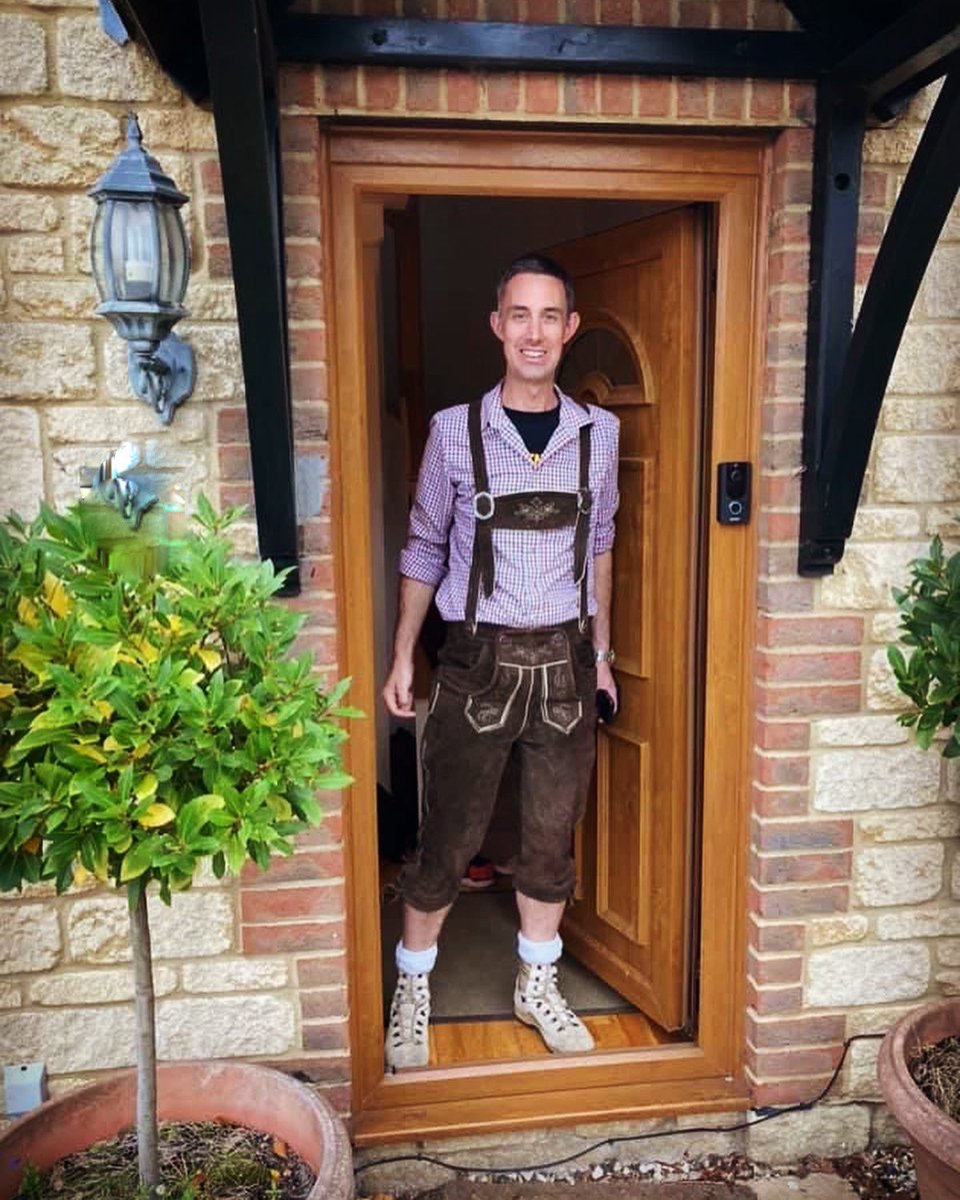 parkers_witney's tweet photo. So for all the #bakeoff fans keeping up with our office #bakeoffchallenge, last week-German Week-Freya left the tent so it was Brendan’s turn to produce the weekly treats😋 He was so excited by the challenge that he also dressed in his German lederhosen! 🇩🇪
#greatbritishbakeoff https://t.co/NA4ZETgNFE