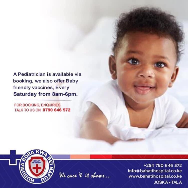 Only the best for your bundle of joy, our pediatricians are always available to assist with any challenge you might have. Visit our clinic every Saturday from 8am to 6pm. Talk to us on 0790646572 for any information.
#wecare #itshows