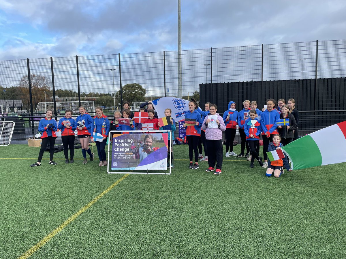 FloLunn4's tweet photo. After the big draw news yesterday…we are back at @StonehamLaneHFA today with @Girlguiding Hampshire West to play out a predictor of Group A. 
All four countries represented; will it match the real @UEFAWomensEURO next summer? https://t.co/bWPceO6giW