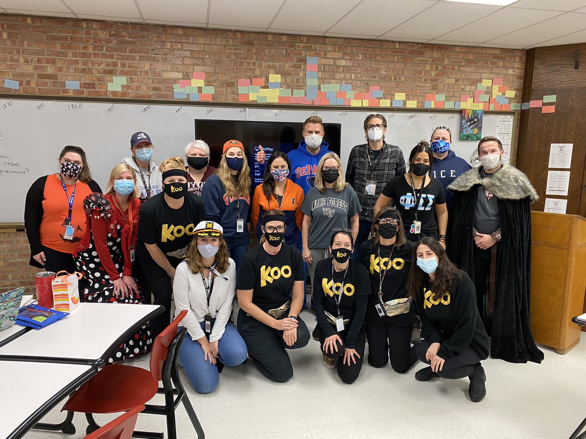 MrBuss9's tweet photo. 7th grade team costume brought out the college spirit in most of us, and the rest were Koo Koo Kangaroo, with a little John Snow thrown in for good measure! #bestteam #112Leads #d112teachers @NoahBroton @sheabarre @MissCatizone @MrsSchneiderELA @CoachMom888 @TonyCandela_EW https://t.co/WMo474fGVn