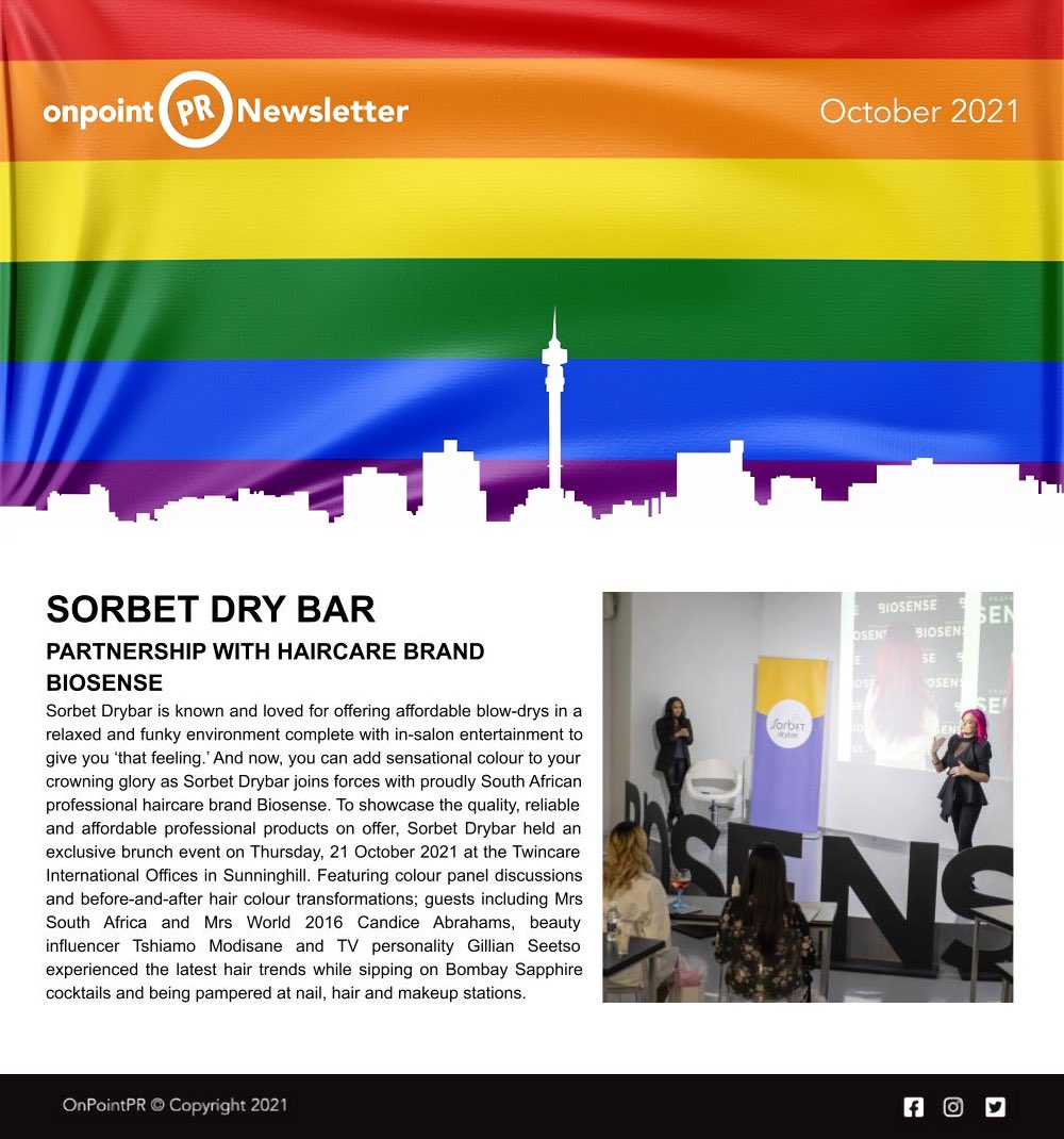 OnPointPR (@onpointpr_sa) on Twitter photo Don’t miss the October Issue of our newsletter carrying news of what kept us busy this month.
Email info@onpointpr.co.za for your subscription
#OPPRNewsletter #OctoberIssue #PrideMonth
<a href="/WhiteStarMaize/">White Star</a> <a href="/SorbetGroup/">Sorbet Group</a> <a href="/SorbetDrybar/">Sorbet Drybar</a> <a href="/GQdotcoza/">GQ South Africa</a> <a href="/GLAMOUR_sa/">GLAMOUR South Africa</a>
instagram.com/p/CVnWsrwsbl6/… Don’t miss the October Issue of our newsletter carrying news of what kept us busy this month.
Email info@onpointpr.co.za for your subscription
#OPPRNewsletter #OctoberIssue #PrideMonth
<a href="/WhiteStarMaize/">White Star</a> <a href="/SorbetGroup/">Sorbet Group</a> <a href="/SorbetDrybar/">Sorbet Drybar</a> <a href="/GQdotcoza/">GQ South Africa</a> <a href="/GLAMOUR_sa/">GLAMOUR South Africa</a>
instagram.com/p/CVnWsrwsbl6/…