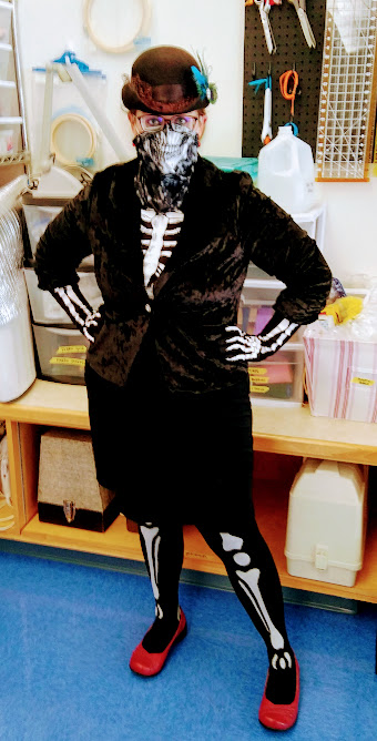 Just a skeleton in her #makerspace - Happy Halloween, #makered folks!