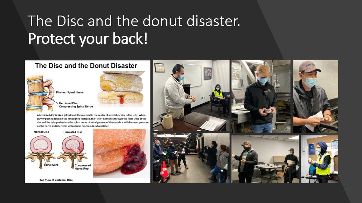 Worcester Preload reviewing safe work methods by using jelly donuts to illustrate the importance of protecting your back from injuries. #NEDPEAK2021 <a href="/safetyfirstNED/">Northeast District Safety</a>