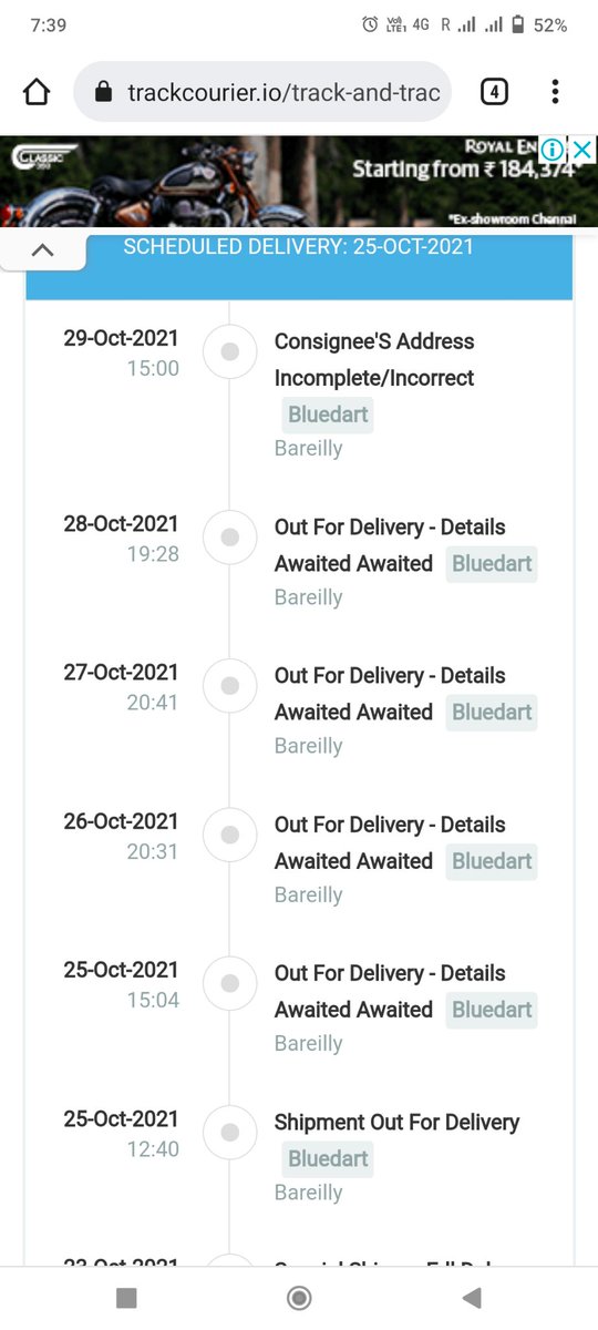 linktoamit's tweet photo. @BlueDart_ my tracking no is 58032790852. Why you not able to deliver my courier it's showing in Bareilly since 21st Oct. I have called many times to customer support for delivering my order at my location Shahjahanpur Such a very poor service of @BlueDartCares and be responsible https://t.co/i1905nwypB