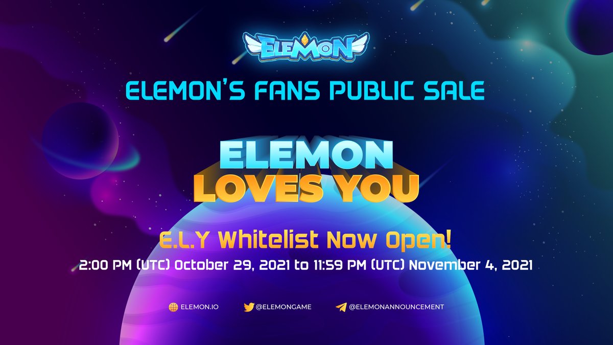 ⏰ “Elemon Loves You” Official Whitelist Open ⏰

❗️Elemon whitelist bot: t.me/elemon_whiteli…
🌟 20,000,000 ELMONs equivalent to $180,000 
🔸 $80,000 will be donated to a charity under the names of Elemonians 
🔸 More info: elemon.substack.com/p/elemon-loves…
