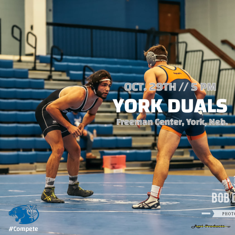 YUGameday's tweet photo. 🤼DUAL DAY🤼

Men's Wrestling are in the Freeman Center tonight for a team dual competition!!

📍 Freeman Center, York, Neb.
⏰ 5 PM

Lets’s Go Panthers! 🐾

#WeAreYC #Compete https://t.co/BnsWaKmMJQ