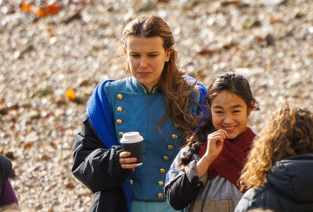 enolasource's tweet photo. Millie Bobby Brown on set for "Enola Holmes 2" days ago! https://t.co/vQApbngGuC