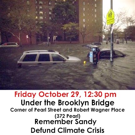 riseandresistny's tweet photo. 9 years ago today, superstorm Sandy left thousands without power for months, and 53 New Yorkers tragically lost their lives. Join us today to march to #DefundClimateChaos and #RememberSandy so it never happens again! @nychange @350NYC @XR_NYC @FFF_NYC_ https://t.co/LM4RhIZq8o