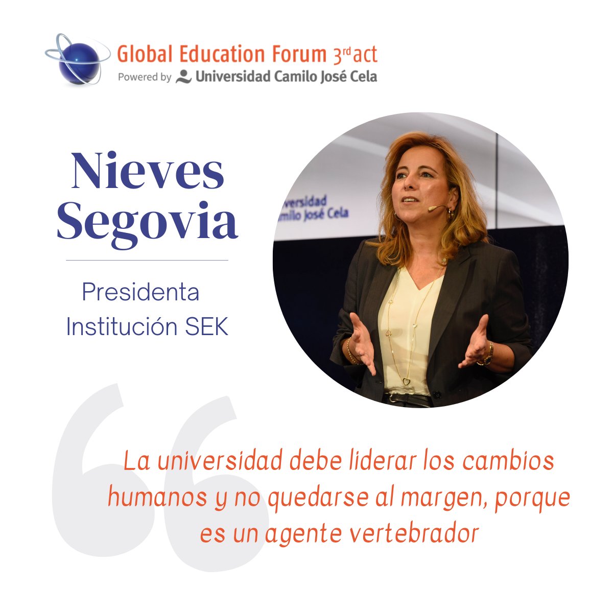 universidadcjc's tweet photo. 🗣️ @SegoviaNieves en @GEF3act: "La universidad debe liderar los cambios humanos y no quedarse al margen, porque es un agente vertebrador". #FraseGEF #FutureHigherEd
🌐 https://t.co/9Jy4lTcBn7 https://t.co/DvAcMJFRxe