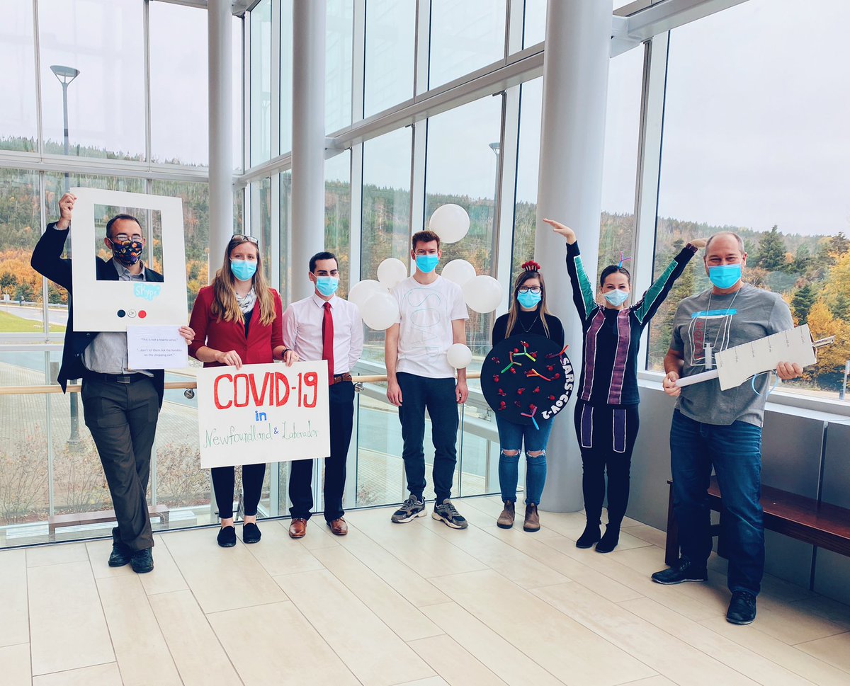 hannahlouwall's tweet photo. Russell Lab Halloween: COVID-19 in Newfoundland and Labrador 🦠 ft Dr Haggie, Dr. Fitzgerald, Premier Furey, soap, SARS-CoV-2, neutralizing Antibody and THE vaccine. 

@RodRussell99 @MUNMed @MemorialU @Johnrockdoc @CMOH_NL @PremierofNL @GovNL @CanSocVirol @CIHR_IRSC @CBCNL https://t.co/QTCO0iuyfp
