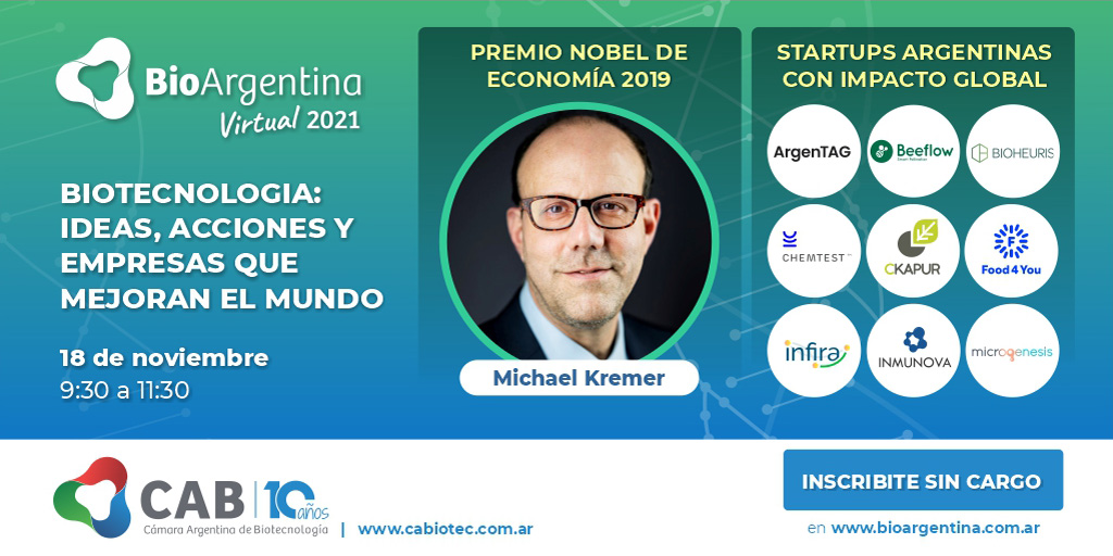 ¡Sigue la inscripción a BioArgentina Virtual 2021! 
Conocé a algunos de los protagonistas del ecosistema bio emprendedor de la Argentina. Estos son: Argentag, Beeflow, Bioheuris, Chemtest, Ckapur, Food4you, Infira, Inmunova y Microgenesis.
Anotate 📌lnkd.in/dZDsBfYk