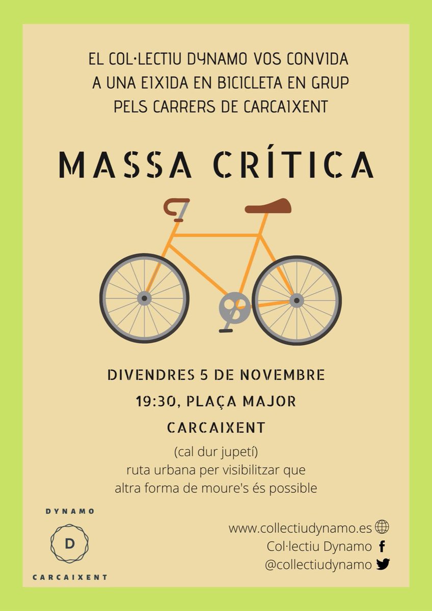 Ens veiem el proper divendres 5 de novembre pels carrers de #Carcaixent! Torna la #MassaCrítica!!