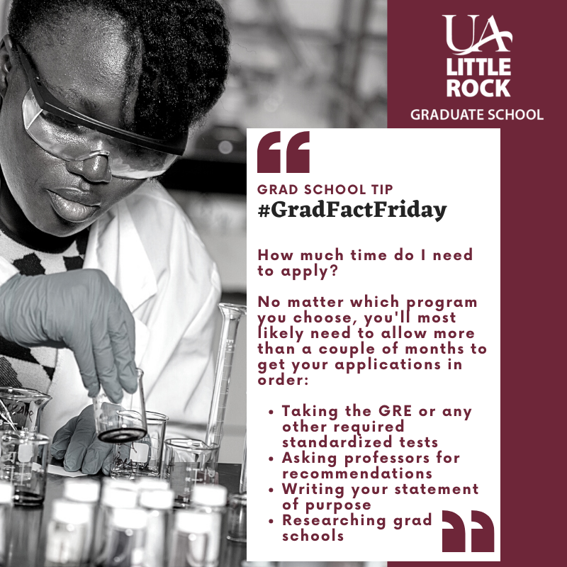 UALRGradSchool's tweet image. Happy Friday! Check out our latest grad school tip for graduate students. Apply today and use code GRFREE7 to waive the application fee. Follow us on Twitter at UA Little Rock Graduate School.
#GradFactFriday