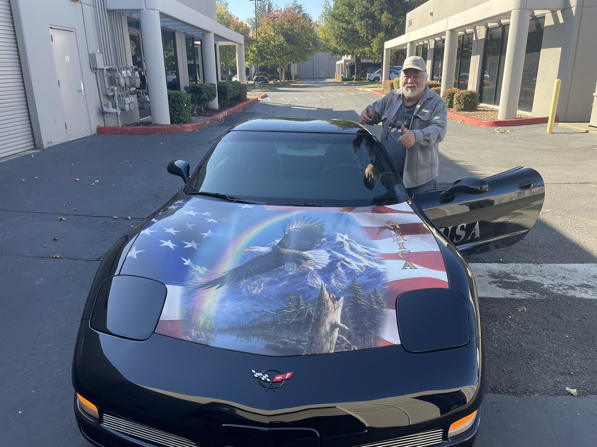 SpeedproSacCA's tweet photo. Great fun project! 
We are really proud to have worked on our Veteran friend’s Corvette!

Thank you for your service JJ!!

#GreatBigGraphics
#printing
#largeformatprinting 
#3mvinyl
#cutvinyl
#carwarp
#vehiclewrap
#vinyl
#airforcevet
#airforce
#veterans
#thankyouforyourservice https://t.co/k7rKtEjzCN