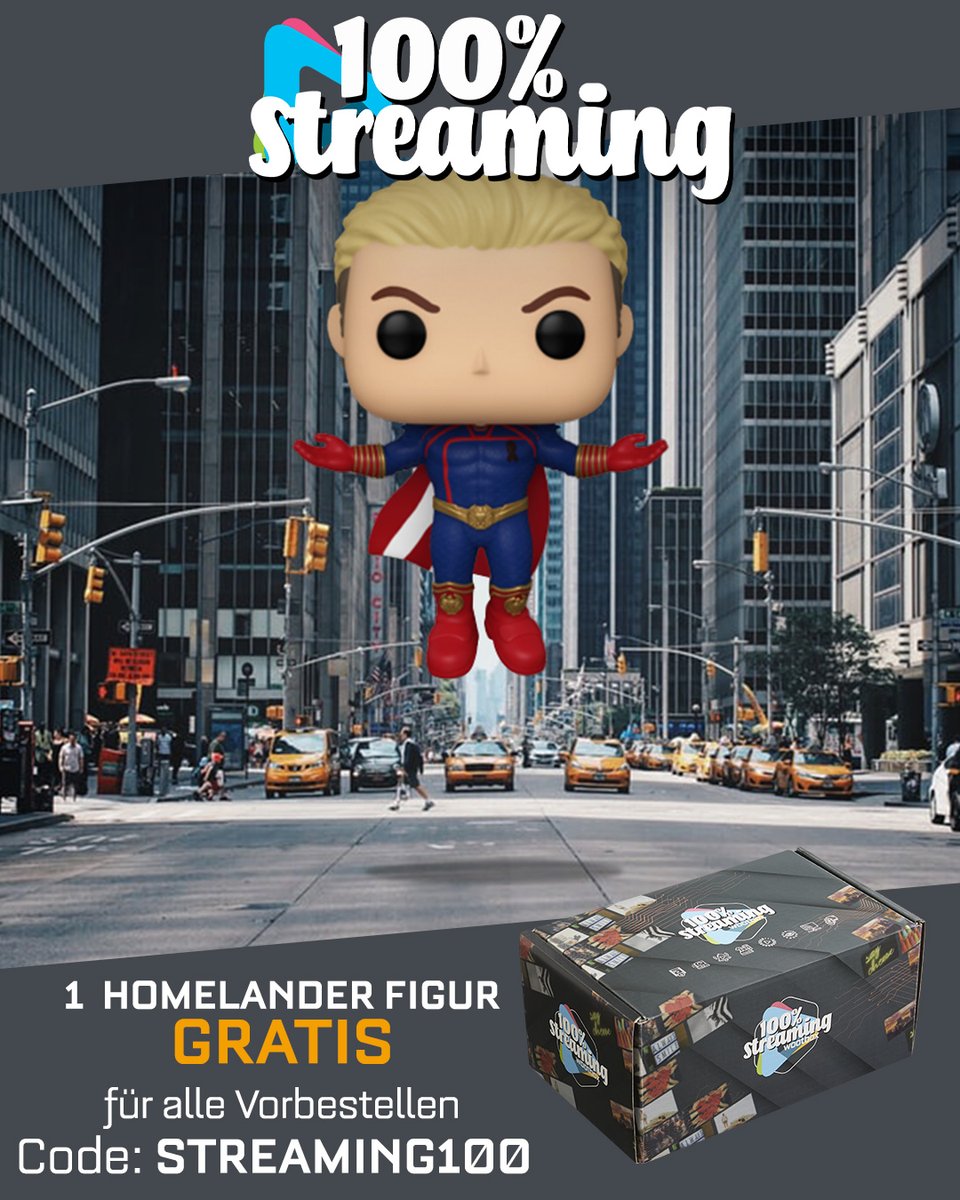 Wootbox_de's tweet photo. Das 100% Streaming Angebot ermöglicht es euch eine Homelander Funko POP! Figur gratis zu eurer Collector Box zu erhalten und endet morgen um 16 Uhr 😱!

Also verliert keine Zeit und bestellt euch die 100% Streaming Box vor, mit dem Code STREAM100 😉👉https://t.co/z3VK9NrFhH https://t.co/lcM6AUICnr