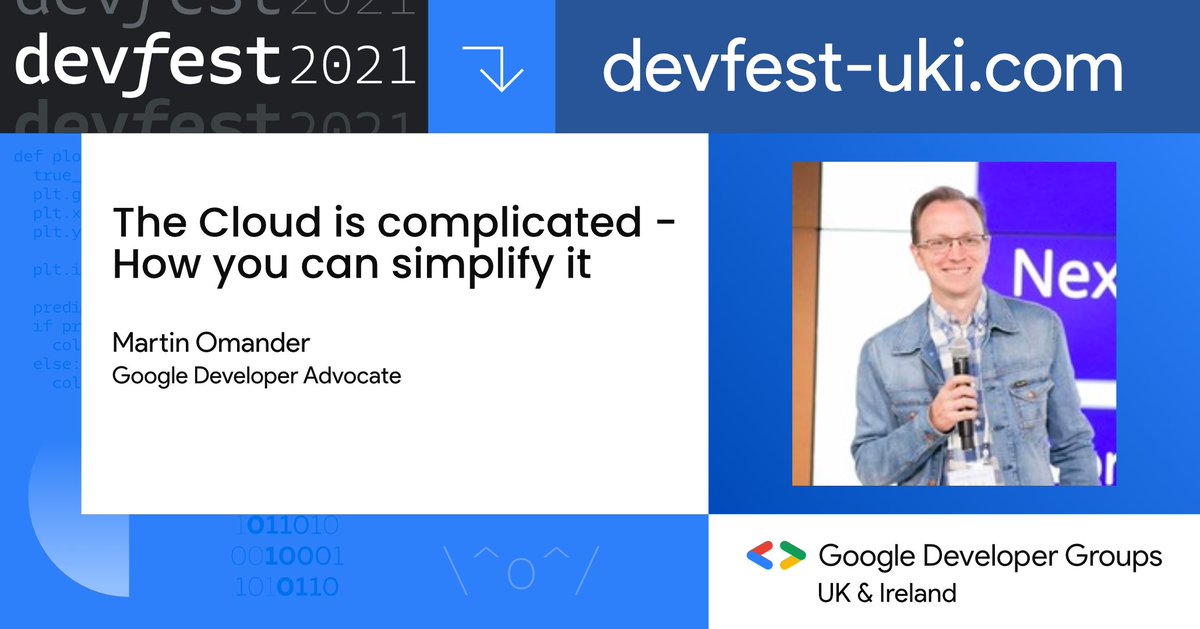 GDGLeeds's tweet photo. DevFest_UKI: 🎤TALK HIGHLIGHT! "The Cloud is complicated -- how you can simplify it" by @martinomander

Join us for this Hybrid (in-person &amp; virtual) event
📅 Saturday, Nov 20
🎟️ https://t.co/xo6c6WzQrF
🌍 London

#devfestuki #cloud #serverless https://t.co/kXAaq3IzfE
