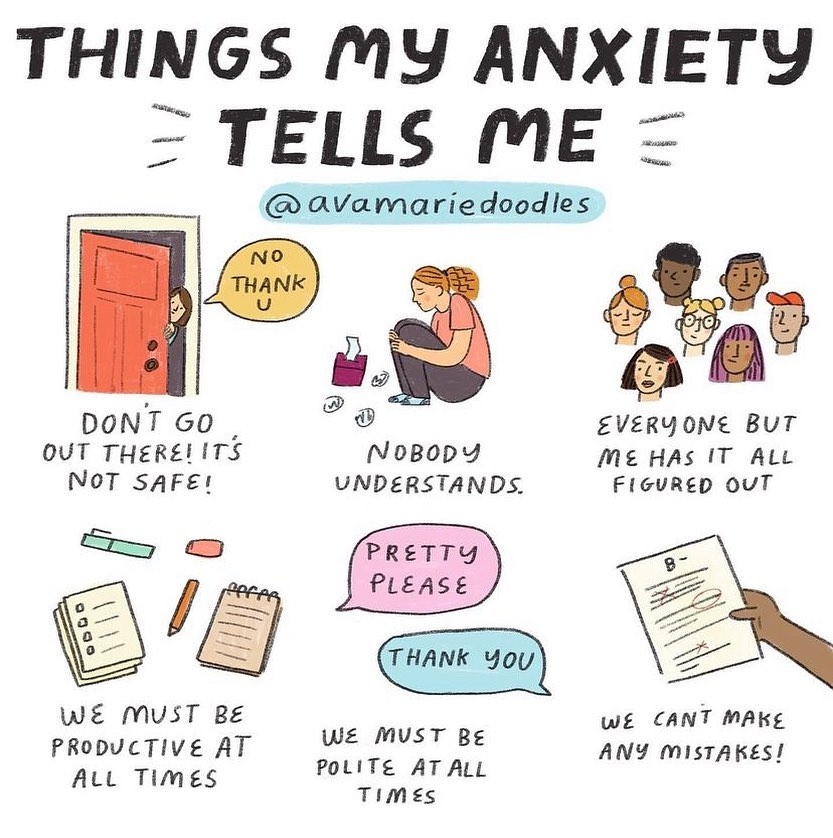 UMCounselingCtr's tweet photo. Anxiety can manifest mentally, physically, and emotionally. These are examples of thoughts that may accompany anxiety. Do any feel familiar to you?
Find more info about anxiety on our website! https://t.co/kFVSOAreV8
#Anxiety #CommonConcerns #HereForUMD #SeekHelpFearlessly https://t.co/Gvh6IdhJAE