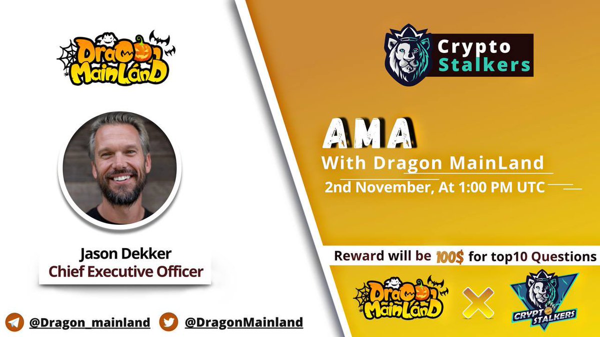 📢 We're thrilled to announce our next #AMA with <a href="/DragonMainland/">Dragon Mainland</a> on 2nd Nov at 1:00 PM UTC

💰 Reward Pool:100$
📍 Venue: t.me/thecryptostalk…
〽️ Rules:
✅ Follow @StalkersCrypto &amp; <a href="/DragonMainland/">Dragon Mainland</a> 
✅ Like &amp; Retweet
✅ Comment Questions &amp; Tag 3 Friends with BEP20 address