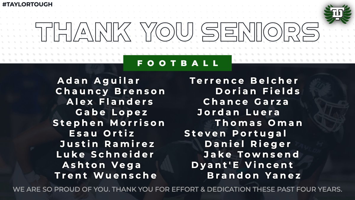 Tonight's football game is Senior Night.  Come show your support and appreciation for these senior football players as they play their final home game.  Thank You, Seniors!!!