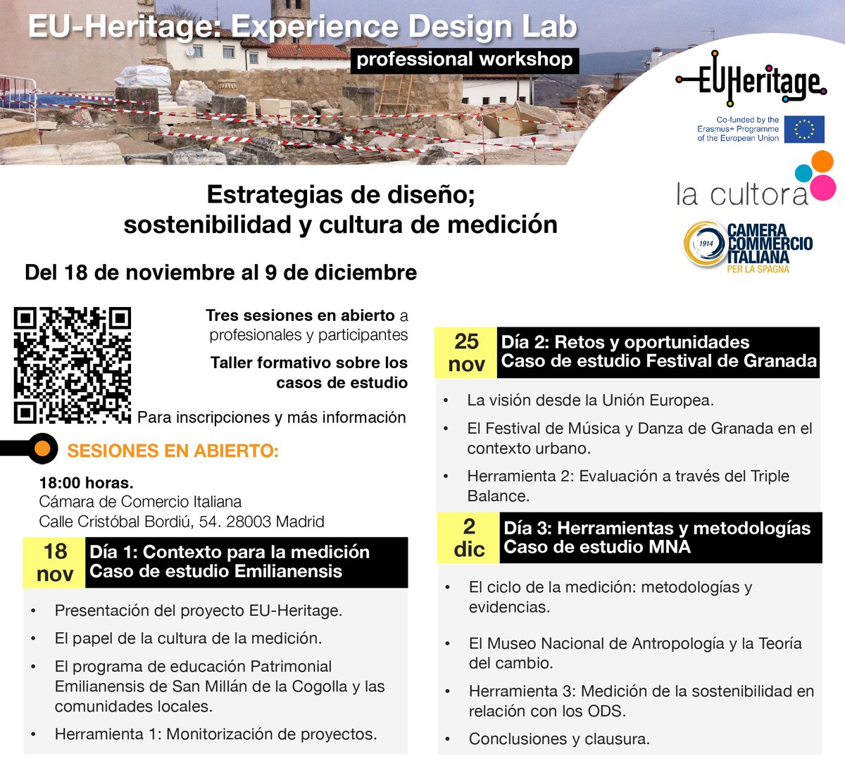 Calling all Spanish-speaking learners! <a href="/La_Cultora/">La Cultora</a> y 
<a href="/CCISMadrid/">CCIS Madrid</a> te invitan a asistir al taller profesional de EUHeritage en el sector cultural: “Estrategias de diseño; cultura de sostenibilidad y medición" aquí el enlace al registro (limite 12 nov): forms.gle/ib7ncxWqyzdBHr…