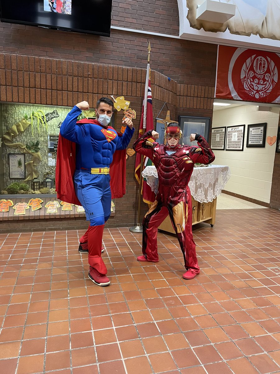 StJohnPaul2's tweet photo. These two superheroes have come to save the day!! #dpcdsb #sjpfamily #pantherpower #PantherPride https://t.co/fdCVZuGIED