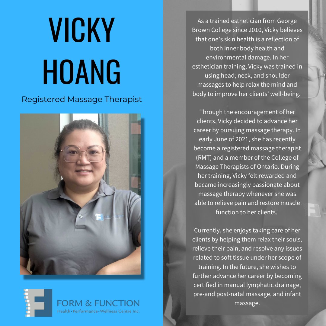 ffclinic's tweet photo. A huge welcome our newest RMT Vicky Hoang.

Visit here to learn more: https://t.co/LoIX46Ta7S

#cityofmarkham #RMT #newteammember #Health #unionvilleontario #markhamontario https://t.co/vEdi5b4Bby