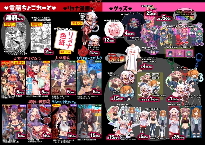 10/31リョナ×特殊性癖イベ【りょなけっとvsABCD!延長戦】
な10🧠電脳ちょこれーと🍫お品書き #ryonaket

🆕2p無配ペーパー
 拷問魔女ラブちゃん×あわch×ハロウィン
🆕16p準備号
 姉妹カニバリズム
🆕串刺しグロアクキー
🆕色紙 👇絵柄はリプ欄
😇りょなけ卒アル
‥など
https://t.co/QmmS5C1qDZ 
