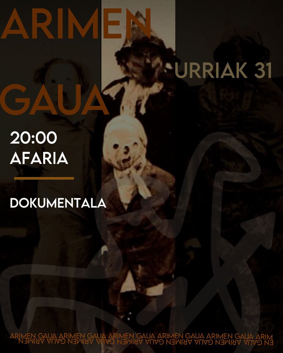 Urriak 31 arimen gaba ospatuko dogu 👻👻
20:00 afaria izengo da eta afalostien, dokumentala. 
Animau igotzera eta gaztetxeko mamua ezagutzera!