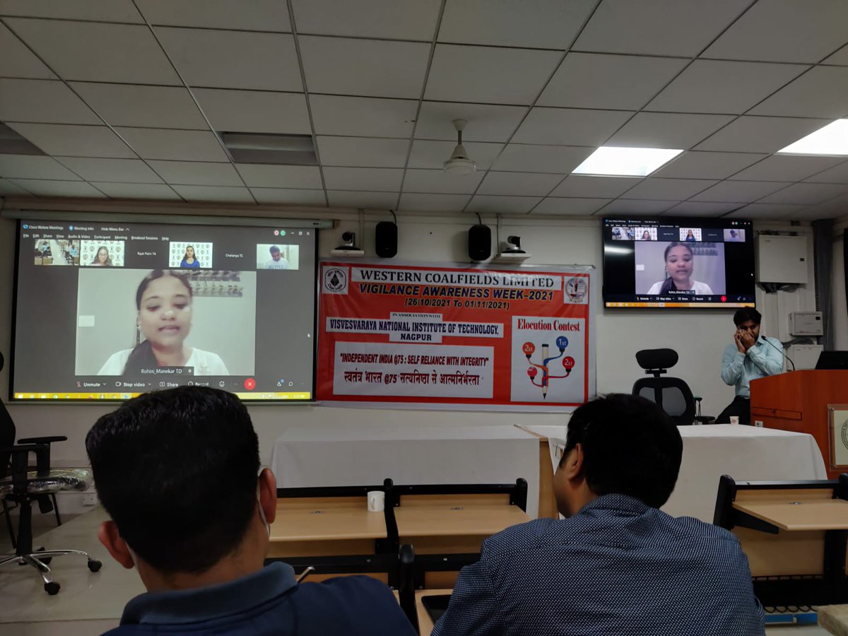CVO_WCL's tweet photo. On the occasion of VAW-2021, a virtual elocution competition was conducted for students of VNIT, Nagpur.The students were elated to participate with full enthusiasm.
@CoalIndiaHQ @TeamWCL @CVCIndia @CoalMinistry 
#VigilanceAwarenessWeek https://t.co/evIHdc1ADh