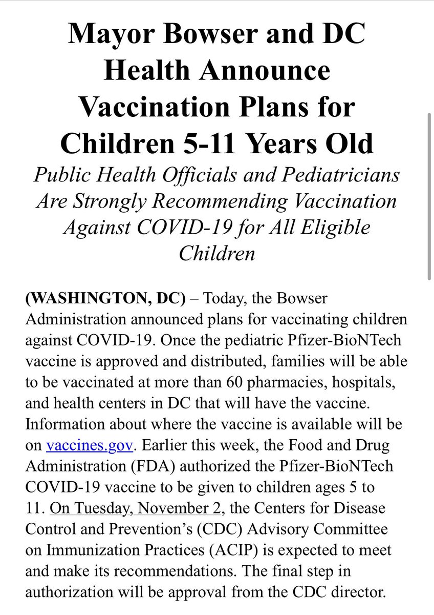 susi2431's tweet photo. 🚨 Mayor Bowser announced the city’s plan for vaccinating children 5-11 years old.🚨

Below is a schedule for the first two weeks of the District’s pop-up vaccination clinics for children 5-11 years old.

More info 👇
https://t.co/dGmA1oZu9F 

https://t.co/cP7Bab7Igj https://t.co/aHDMURLqqV