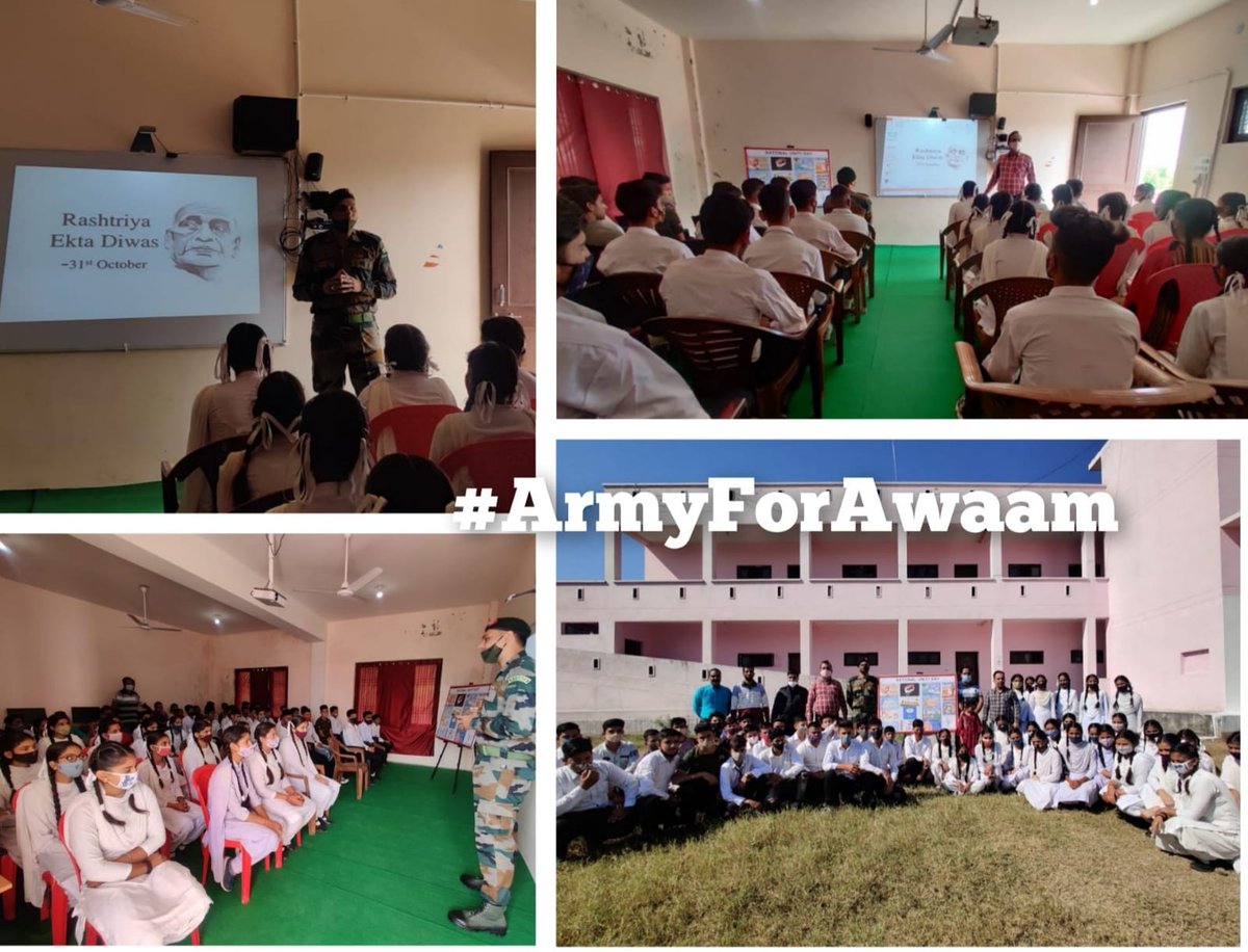 AwamFor's tweet photo. #IndianArmy org a lecture on #NationalUnityDay at Govt High School, (J&amp;K). Students pledge to uphold the unity, integrity &amp; security of the Nation.
#لا_للانقلاب_العسكري 
#الردة_مستحيلة 
#يوم_الجمعه https://t.co/uP2rAHAEdw