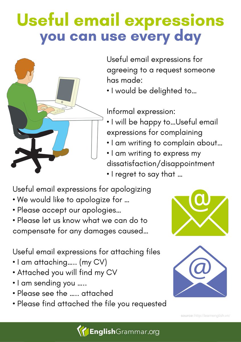 GrammarUpdates's tweet photo. Useful Email Expressions You Can Use Every Day https://t.co/W1ygtnEMJq