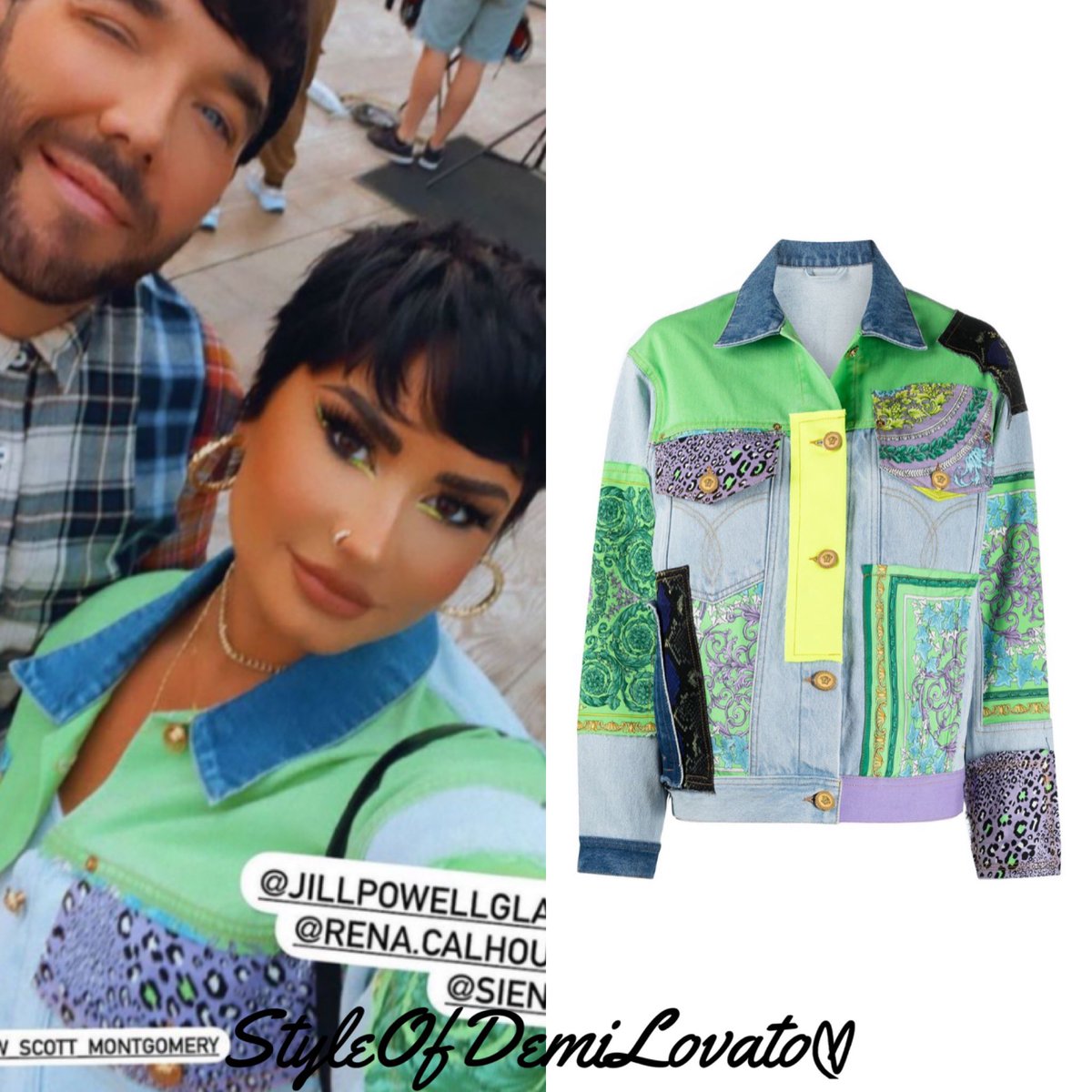 styleofdlovato's tweet photo. Demi Lovato @ddlovato via @MTV opening up about @peacockTV ’s #unidentifiedwithdemilovato 

Wearing:

🧥Versace Patchwork Denim Jacket $3,420 - now on sale at $1,180 here ➡️ https://t.co/Ah78mLOCuh

💎Jennifer Fisher Baby Petite Maeve Hoops $750➡️https://t.co/u8I3Bn51FE https://t.co/nD7b9w4JDT