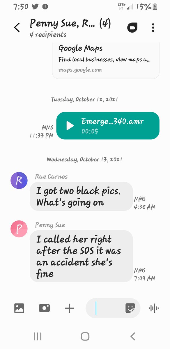 5250Miss's tweet photo. This is a Screenshot from Group Text that went to my Old Lawyer. My Sister, my niece &amp; Rae, my moms dear friend. 
This was the day those 2 #DrugDealersInMyHouse put their hands on me. 
My Sister has Covid, Rae Passed on Oct 21
@ca_justice App needs updating. https://t.co/0SHQLjC5JL