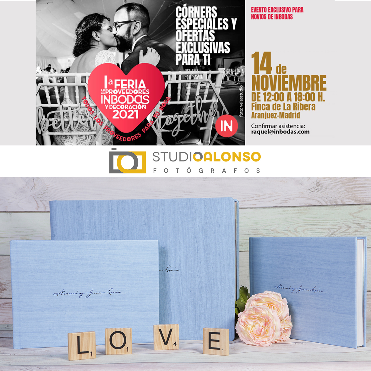 StudioalonsoFot's tweet photo. Volvemos a participar en la Feria de proveedores que prepara @InBodas  para todas sus parejas el 14 de Noviembre, donde os enseñaremos muestras de nuestros reportajes fotográficos de boda.

También te enseñaremos #albumesdeboda de bolsillo para regalar a familiares y amigos. https://t.co/ZY8eKMH1sK