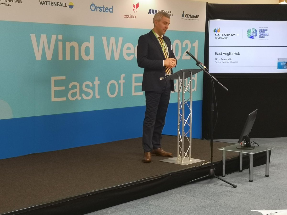 EEEGR's tweet photo. Michael Somerville, @SPRenewables, provided attendees at today's event with an update on the East Anglia Hub project, including #tenderopportunities for the #supplychain via their procurement hub.

@RenewableUK  #offshorewind https://t.co/jz2GKDJLIu