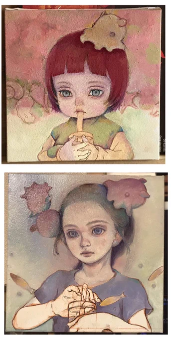 進歩(途中)
上の絵を下の絵に変更しました
別物ですね😅
以前描いた男の子と対なので
ずっと先ですがこの絵は同じギャラリー様に出そうと思ってます

油彩絵具の扱いわかったようなわからないような
ペインティングオイルは配合割合気をつけないと
描きにくいのはわかったのでそこは進歩 