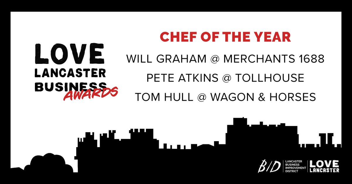 Lancaster_BID's tweet photo. Today we focus on our Chef of the Year award. Shortlisted nominees are:

Will Graham - @merchants1688
 
Pete Atkins - @theTollHouseInn
 
Tom Hull - Wagon &amp; Horses

Good luck and we look forward to hosting you for a change - YES Chef!

#lovelancaster #lovelancasterbusinessawards https://t.co/6v0A3qTevw