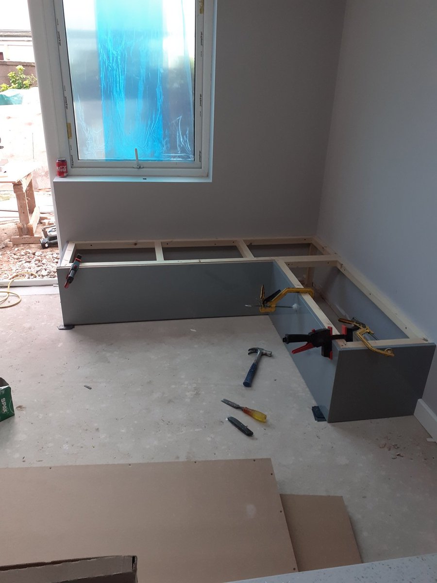 FineCutting's tweet photo. Pub style seating with storage using kitchen decor panels for the kickers and 2 removable soon to be upholstered seats.
#carpenters #joinery  #storage #pubseating #diningroom #Kitchenideas https://t.co/MRMJhBGHUl