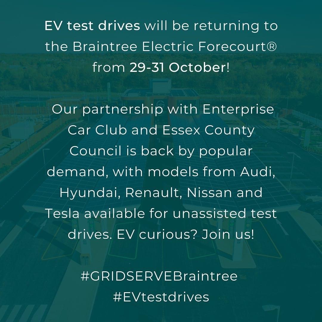 New_AutoMotive's tweet photo. Ever wanted to drive an EV? 
Starting today GRIDSERVE is hosting test drives at the Braintree Electric Forecourt 🔋

#EVtestdrives #GRIDSERVEBraintree https://t.co/ZDA2j3axbz
