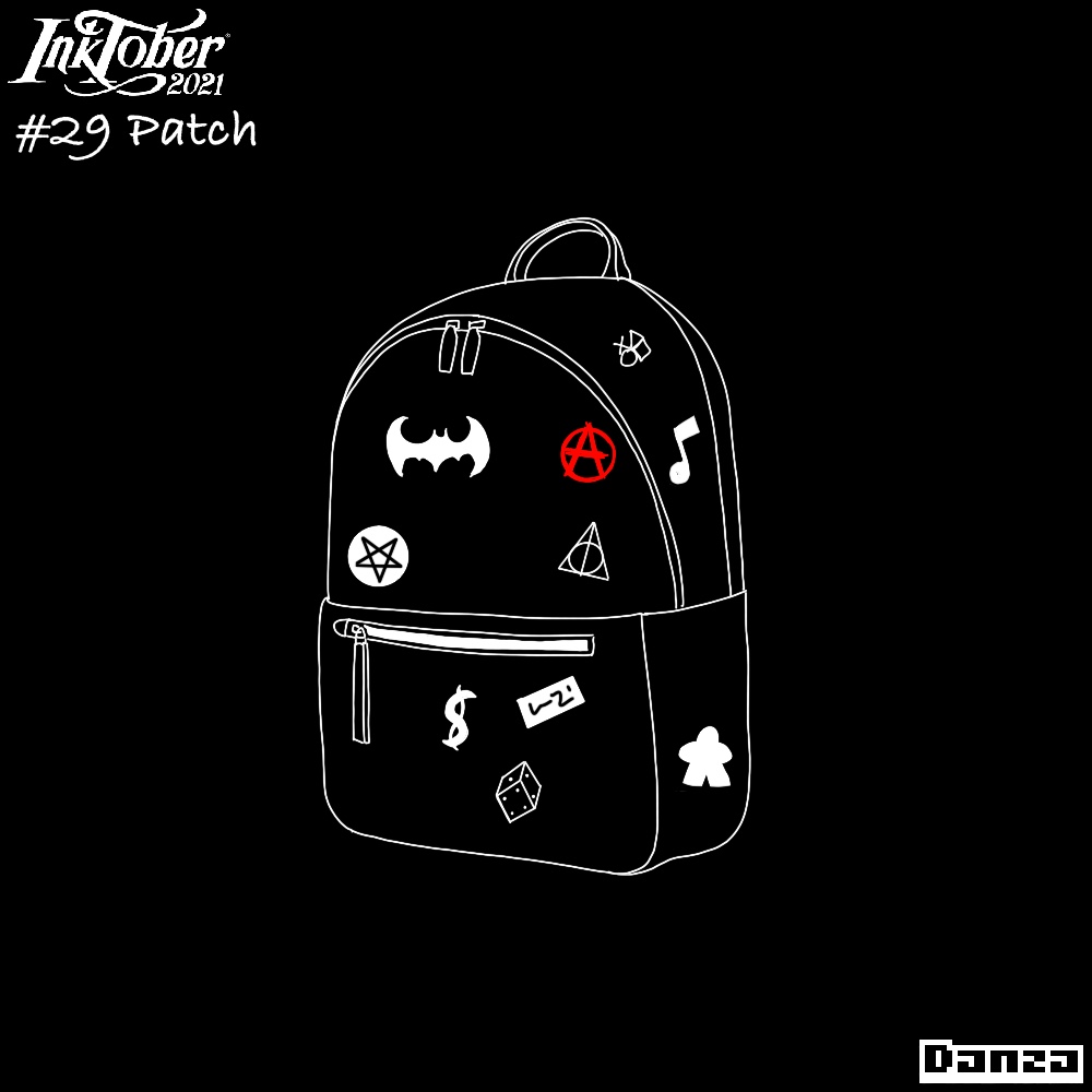 DanzaPix's tweet photo. Inktober #29 Patch
#inktober #draw #ink #drawing #procreate #blackandwhite #digitalart #digitaldrawing #inktober2021patch #patch #backpack #dice #meeple #batman #harrypotter #sony https://t.co/L7HdIm4IKE