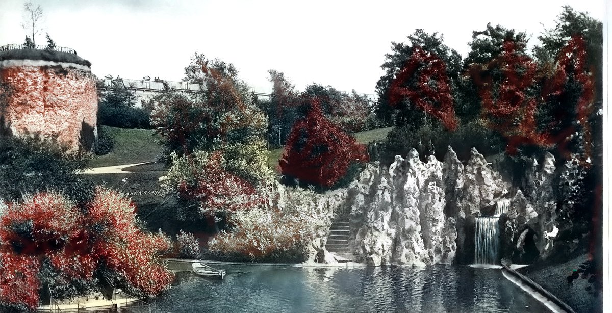 Sprookjesgrot Kronenburgerpark herfst eind 19de eeuw. Uit "Kleurboek" markenneken.nl