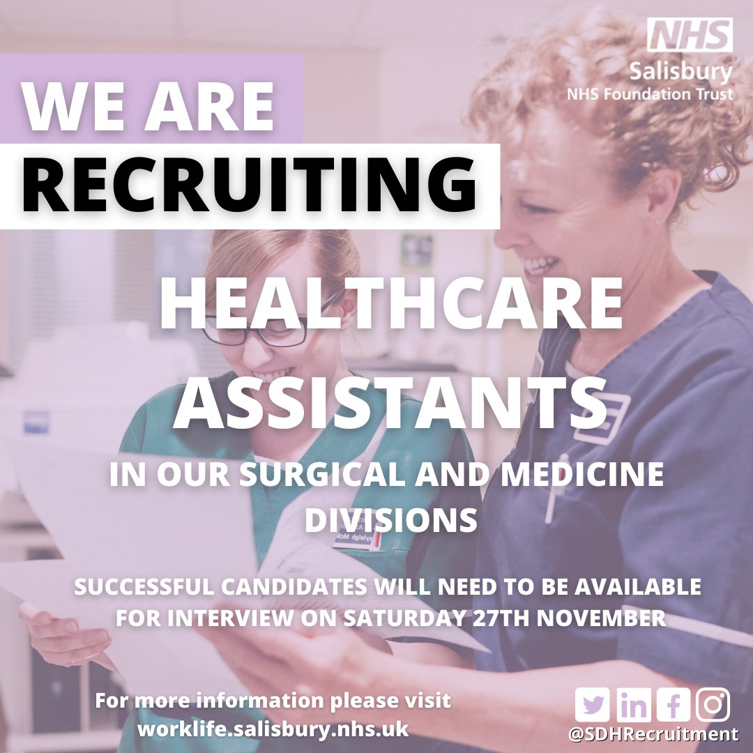 SDHRecruitment's tweet photo. Are you a caring and dedicated person looking for a new employment opportunity? We're looking for full &amp; part time HCA’s (Healthcare Assistants) to join our friendly teams across the Medical &amp; Surgical Divisions. For more information &amp; to apply, head here: https://t.co/mTXOtbedln https://t.co/YvvrSNvzAR