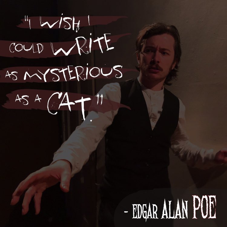 3dumbtheatre's tweet photo. #PoeQuote💀 No. 8:

“I wish I could write as mysterious as a cat.” - #EdgarAllanPoe

Ain’t that cute 😻

We present #OneManPoe for the final time at the @swkplay on Halloween 🎃 

Speaking of cats, you can watch our digital version of #TheBlackCat at home, only on @scenesaver 🐈‍⬛ https://t.co/110MY7AyGK