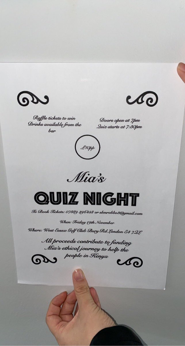 Please come and support Mia at her quiz night to raise money for her ethical journey to Kenya next Summer 🇰🇪👍🏻🧠 <a href="/EppingStJohns/">ESJ</a>